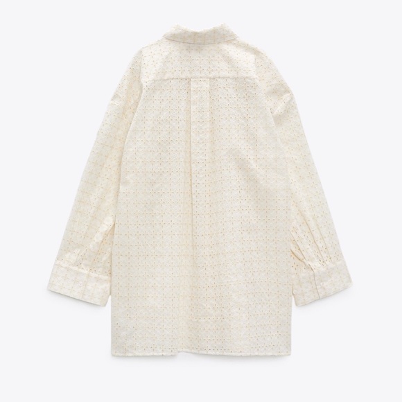 Zara NWT Oversized Cutwork Embroidered Buttoned Top Medium Ecru - Picture 7 of 10